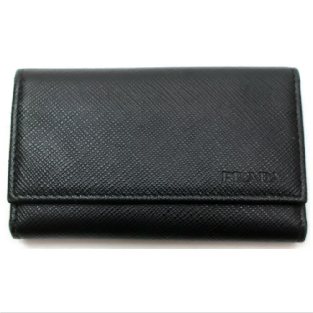 #08 💯Authentic Prada Key Case  Black Leather 1400693
